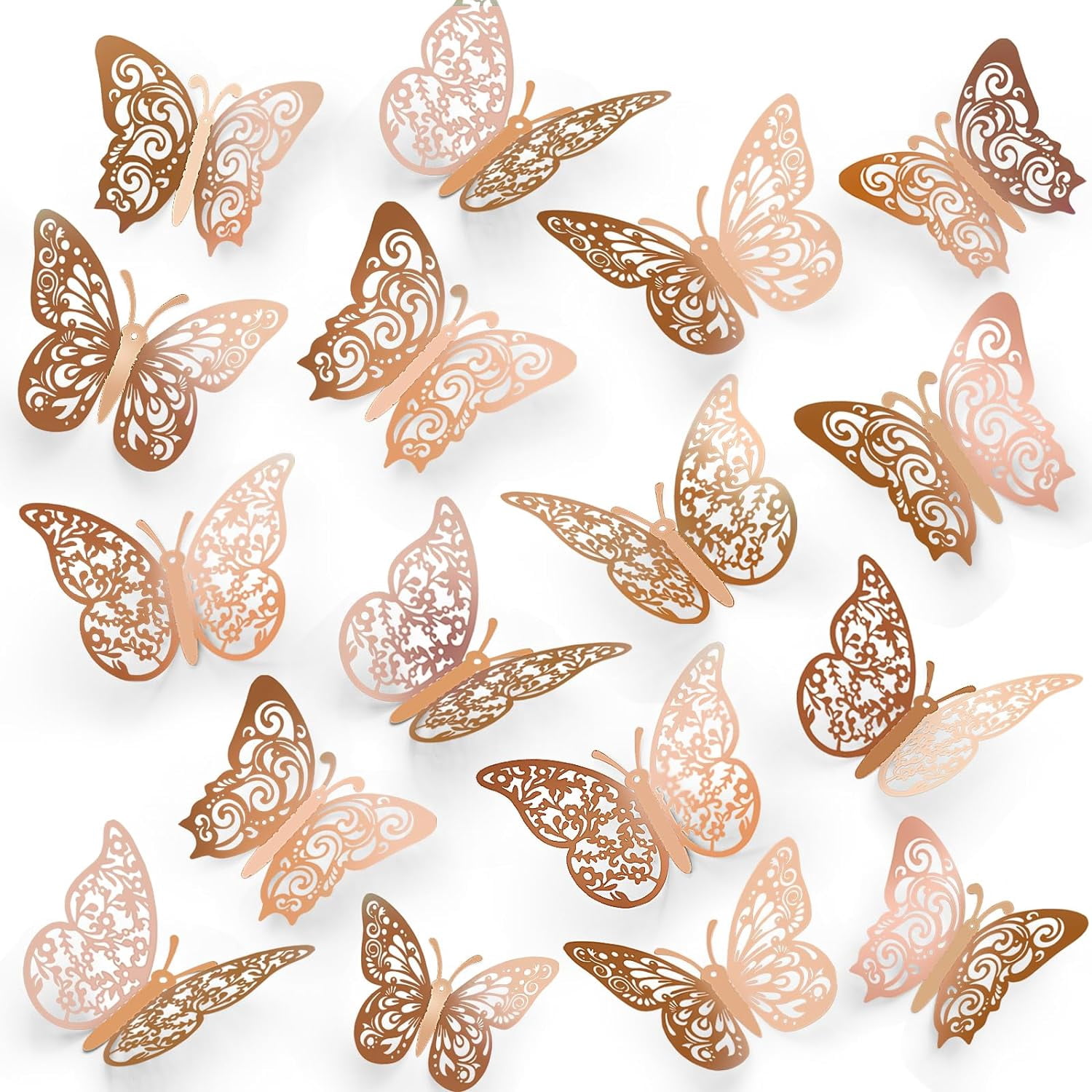 72Pcs Rose Gold Butterfly Decorations, 3 Sizes 3 Styles, 3D Butterfly