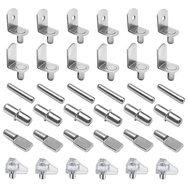 72Pcs Shelf Pegs Support Kit, 6 Styles Pins, Nickel Plated Cabinet for Shelves Bookcase Bookshelf