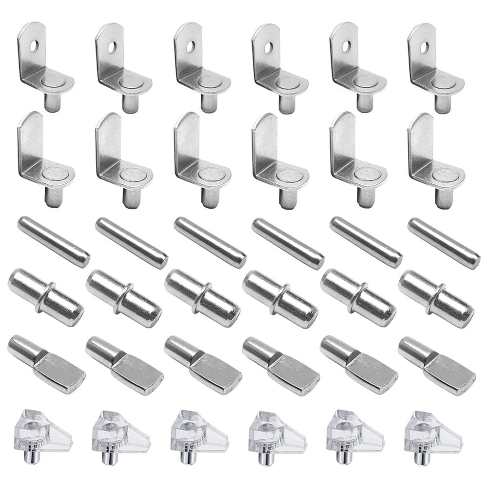Durable Shelf Support Pegs Kit for Bookcase Kitchen Closet Shelves - 94  Pcs, 4 Styles, Nickel Plated