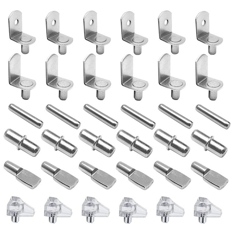 NOBRAND 72pcs Shelf Pegs Support Kit, 6 Styles Shelf Pins, Plated Cabinet Shelf Pegs for Shelves Bookcase Bookshelf Pegs, Silver