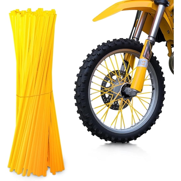 72Pcs Spoke Covers Spoke Skins for 8''-21'' Rims - Easy Install, Durable Spoke Dcorations and Protector for Bicycle Dirt Bike Motorcycles Wheelchair - Yellow