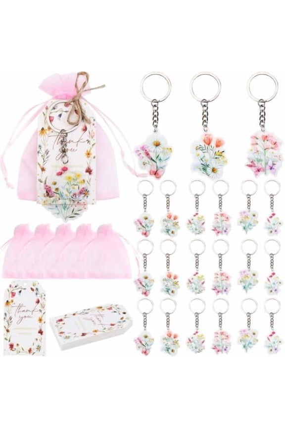 72Pcs Wildflower Party Favors, Wildflower Bridal Baby Shower Decorations Thank You for Showering Us With Love Tags Keychains Organza Bags for Flower Wedding Bachelorette Bride to Be