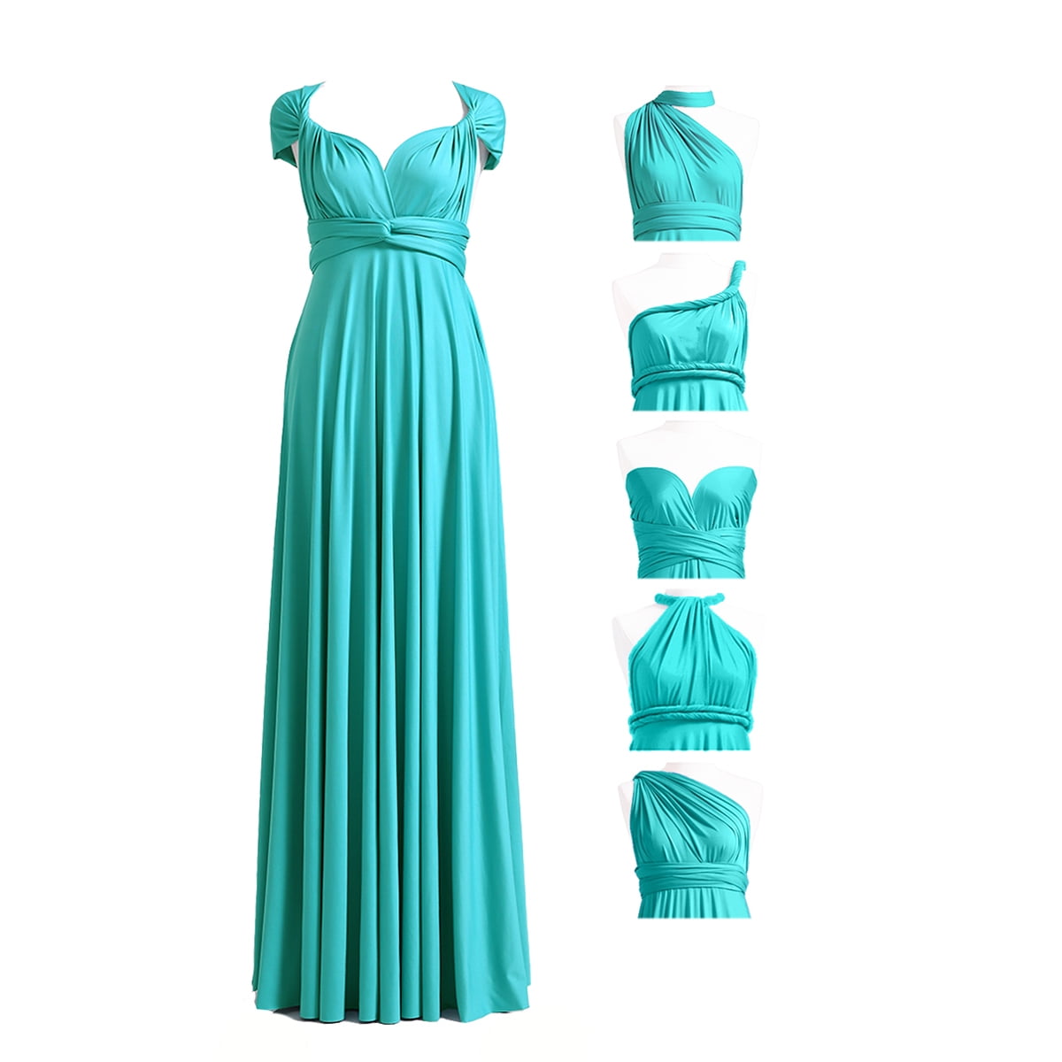 turquoise plus size bridesmaid dresses Spaghetti Strap Empire Ruffle Trimmed Sleeves Dress Turquoise main image 1