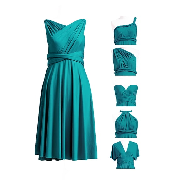 72Styles Womens Knee Length Short Infinity Dresses for Bridesmaids Convertible Dresses Transformer Multiway Twist Wrap Midi Dresses