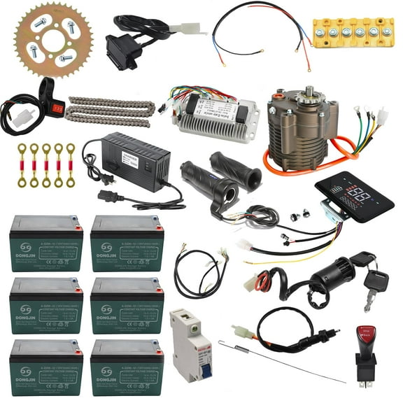 72V 1000W Brushless DC Motor Kit & Controller & 428 Sprocket & Battery DIY Complete Kit for Electric Dirt Bike, Go Kart, Golf Cart, ATV, Quad, Buggy, E Bike, Drift Trike, Motorcycle