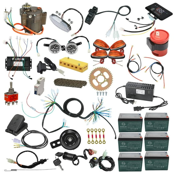 72V 1000W Complete Brushless Reduction Motor Kit 65N.M Controller, Pedal, Battery, Sprocket, Light for DIY Uprade Electric Vehicles,Go Kart, Drift Trike, Dolly Cart, Quad, Buggy, Golf Cart