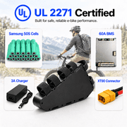 72V 15Ah Lithium-Ion Ebike Battery with Samsung-50S Cell,3A Charger, XT90 Connector, 60A BMS,strap Mount for Electric Bicycle