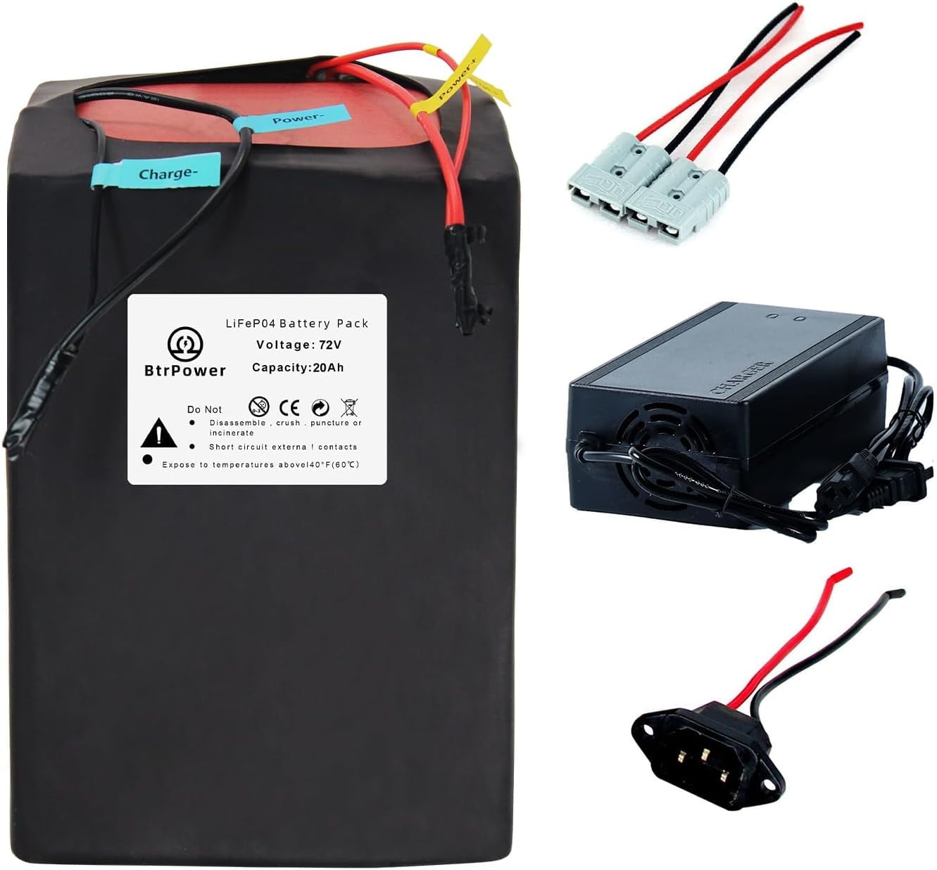 72V 20AH Ebike Battery Lithium LiFePO4 Cells with 5A Charger for Electric Scooter Bicycles Motorcycle 1000W 2000W Motor