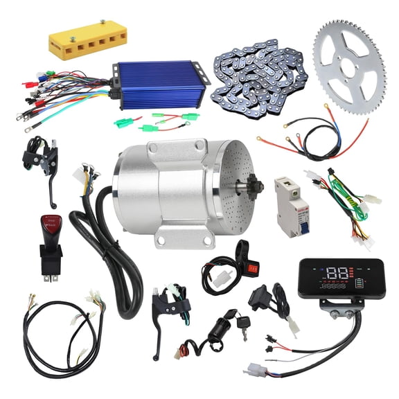 72V 3000W Electric Scooter Brushless BLDC Motor MY1020 Max 43A for Electric Scooter E-Bike Engine Motorcycle DIY Part - T8F Sprocket 9T, Ignition Key Lock, Wiring Board