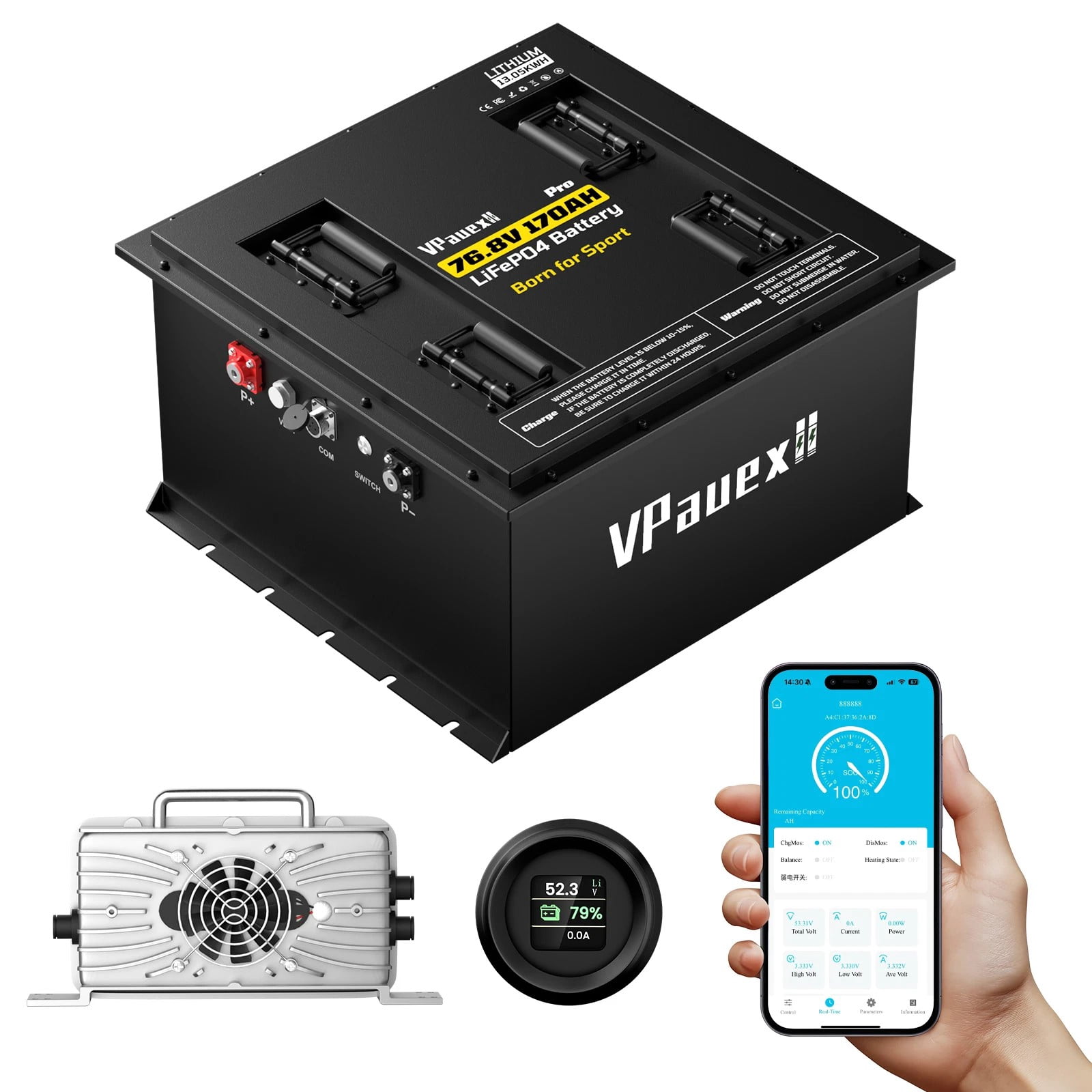 72V(76.8V) 170Ah LiFePO4 Lithium Battery for UTV, ATV & Golf Cart Upgrade 300A Smart BMS  High Power Deep Cycle Lifepo4 battery, 600A 30s / 1200A 3s Peak