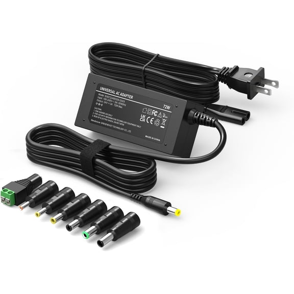 72W 24V 3A Power Supply Center Positive Universal AC Adapter with 7 Round Tips Jack DC 24V Power Cord Charger for Massage Gun LED Strip Lights Ride On Toys 24 Volt 3 Amp 2A 1.5A 1A