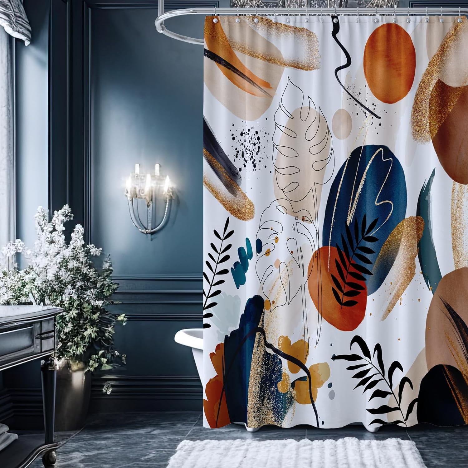 Blue And Gold Shower Curtainnull