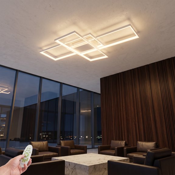 72W Frame Rectangular LED Ceiling Light, 110 To 260V Wide Voltage, Dimmable Remote Control, 3000K- 6000K Color Temp Large Hall Decor Lamp