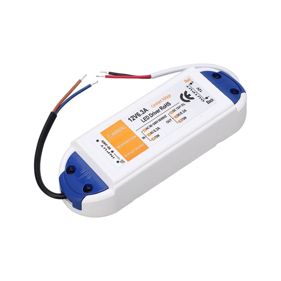 72W LED Driver 12V 6.3A Power Supply, AC90,240V Input, Safe Reliable LED Lighting Transformer