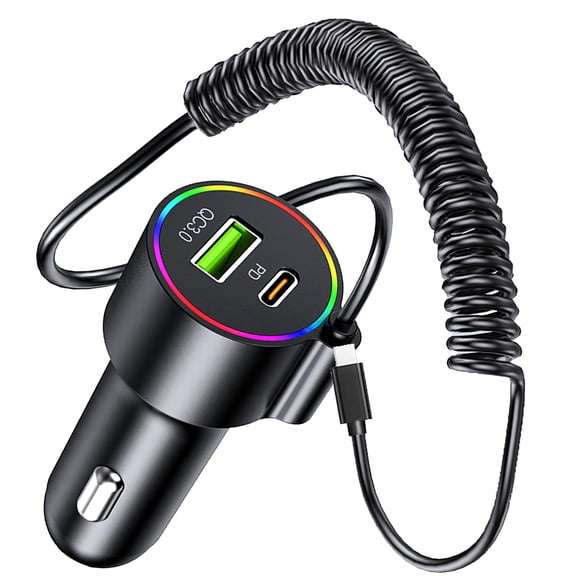 72W USB C Car Charger, 3-Port Fast Charger Adapter with Dual 36W PD & QC3.0, Multi-Protection Compact Car Charger for iPhone Samsung Google Pixel iPad Switch - 12V/24V Vehicles