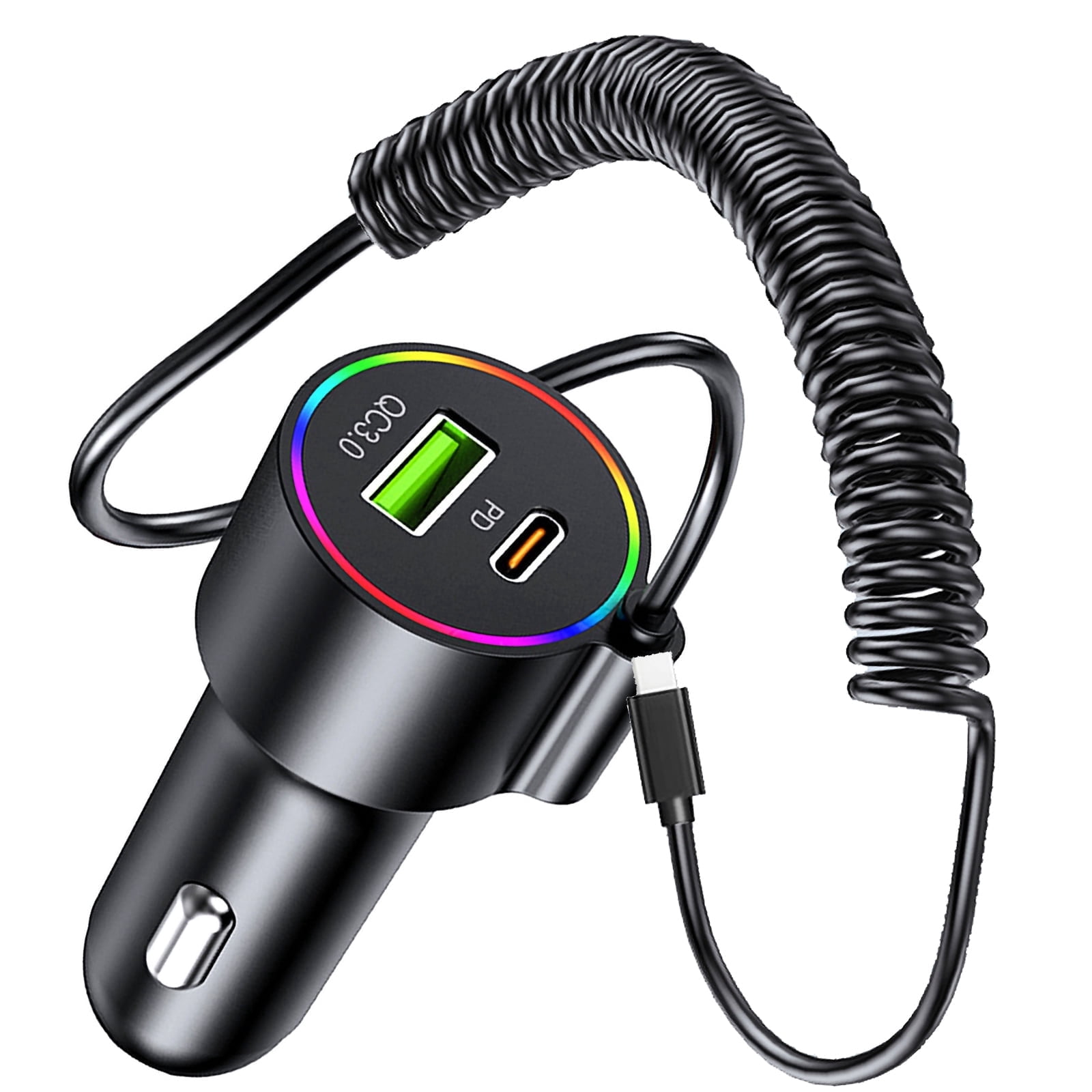 72W USB C Car Charger, 3-Port Fast Charger Adapter with Dual 36W PD & QC3.0, Multi-Protection Compact Car Charger for iPhone Samsung Google Pixel iPad Switch - 12V/24V Vehicles