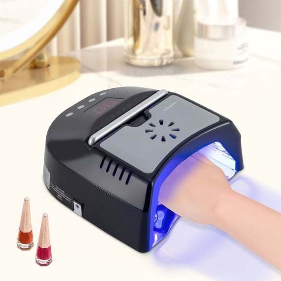 72W UV LED Nail Lamp with Rechargeable Lithium Battery, Digital Timer, Cooling Fan, Removable Base for Fast Drying and Safe Nail Care