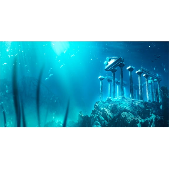 72X24IN, Natural Underwater Aquarium Background, Pictures 3D Fish Reef Fish Tank Decoration Background, with 8 EVA Double-Sided Tape