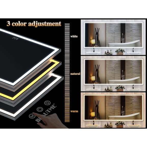 72X32 inch Oversized LED Bathroom Mirror Wall Mounted Mirror with 3 Color Modes Aluminum Frame Wall Mirror Large Full Length Mirror with Lights Lighted Full Body Mirror for Bedroom Living Room