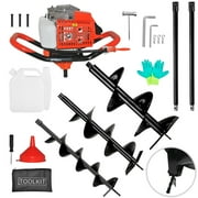72cc Earth Auger Earth Digger, Auger Post Hole Digger With 2 Extension Rods + 3Auger Drill Bits 4/8/12 For Fence, Farmland And Garden