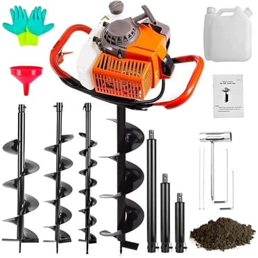 72cc Gas Powered Post Hole Digger With 3 Auger Bits & Extension Rods - 2-Stroke Earth Digger For Farming & Fencing
