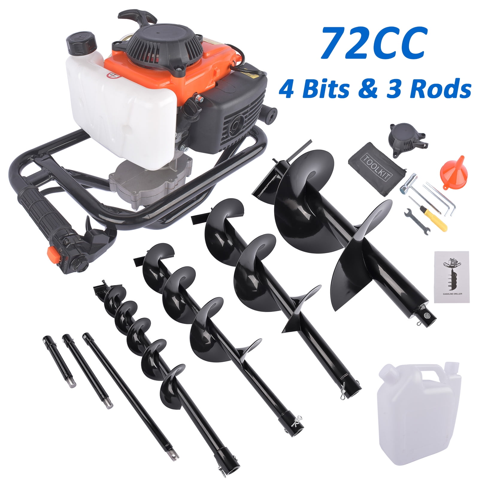 72cc Post Hole Digger Gas Powered Earth Digger with 4 Auger Drill Bits ...