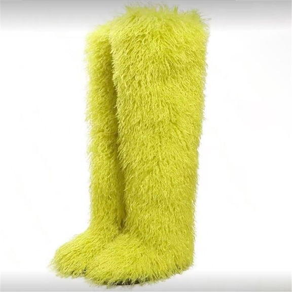 72cm Women's Winter Fluffy Faux Mongolian Fur Knee High Snow Boots Warm Plush Furry Boots Outdoor Shoes Y2K