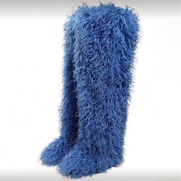 72cm Women's Winter Fluffy Faux Mongolian Fur Knee High Snow Boots Warm Plush Furry Boots Outdoor Shoes Y2K
