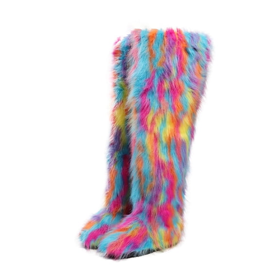 72cm Women's Winter Solid Color Fluffy Faux Fur Over-the-Knee Snow Boots Girls's Outdoor Plush Warm Furry Long Boots Big Size