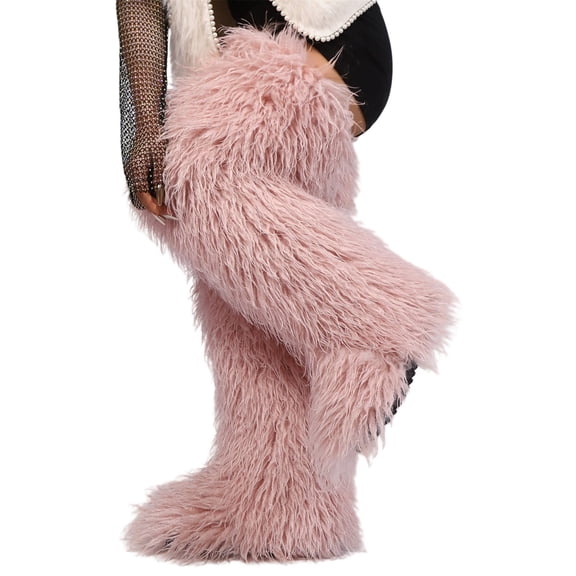 72cm Women's Winter Solid Color Fluffy Faux Mongolian Over-the-Knee Snow Boots Girls's Outdoor Plush Warm Furry Long Boots Big Size