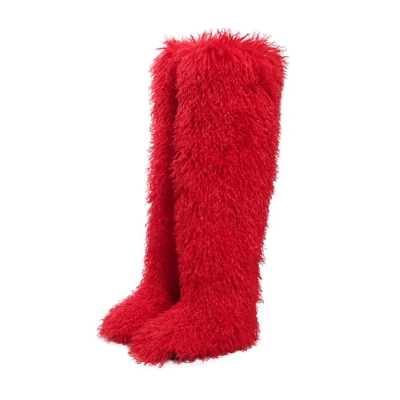 72cm Women's Winter Solid Color Fluffy Faux Mongolian Over-the-Knee Snow Boots Girls's Outdoor Plush Warm Furry Long Boots Big Size