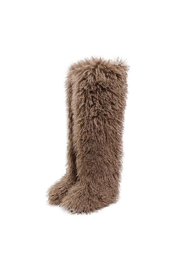 72cm Women's Winter Solid Color Fluffy Faux Mongolian Over-the-Knee Snow Boots Girls's Outdoor Plush Warm Furry Long Boots Big Size