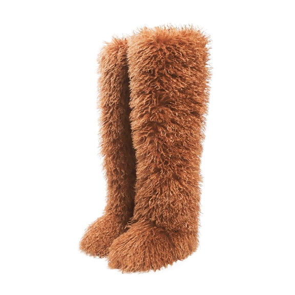 72cm Women's Winter Solid Color Fluffy Faux Mongolian Over-the-Knee Snow Boots Girls's Outdoor Plush Warm Furry Long Boots Big Size