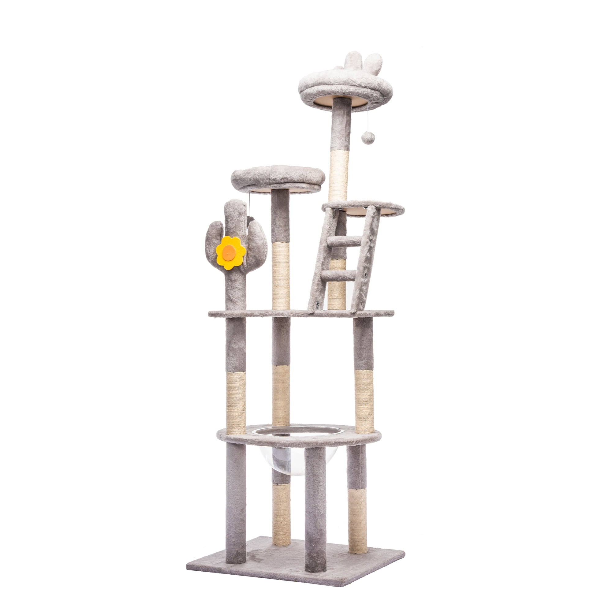72in Cactus Cat Tree Tall Cat Tower for Indoor Cats W/Transparent Capsule, Plush Perches and Interactive Toys, Multi-Level Cat Activity Center Furniture for Kittens and Large Cats