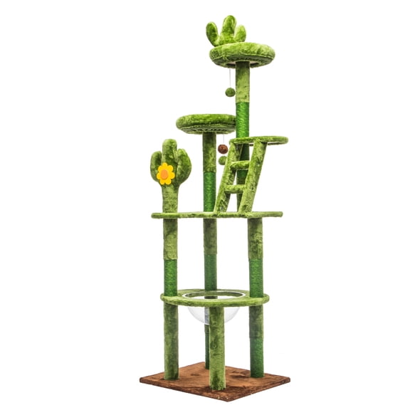 72in Cactus Cat Tree Tall Cat Tower for Indoor Cats W/Transparent Capsule,Sisal Scratching Posts,Plush Perches and Interactive Toys for Kittens and Large Cats