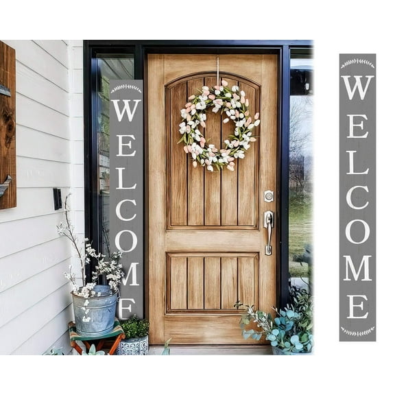 72in Gray Outdoor Welcome Sign | Rustic Sign | Front Door, Entryway Decor | Foldable, Portable | UV Protected & Sealed