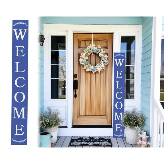 72in Navy Rustic Welcome Porch Sign | All-Season Foldable Outdoor Decor