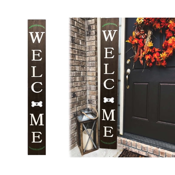 Rustic Farmhouse 72in Outdoor Welcome Sign | Charming Dog Paw Porch Decor