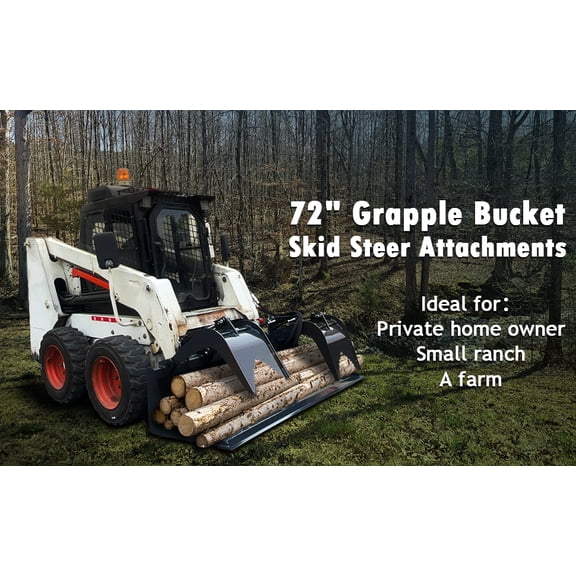 Wolfequip 72" Skid Steer Root Grapple Heavy-Duty Hydraulic Loader Rake, Dual Cylinder, Quick Tach, 50+ HP