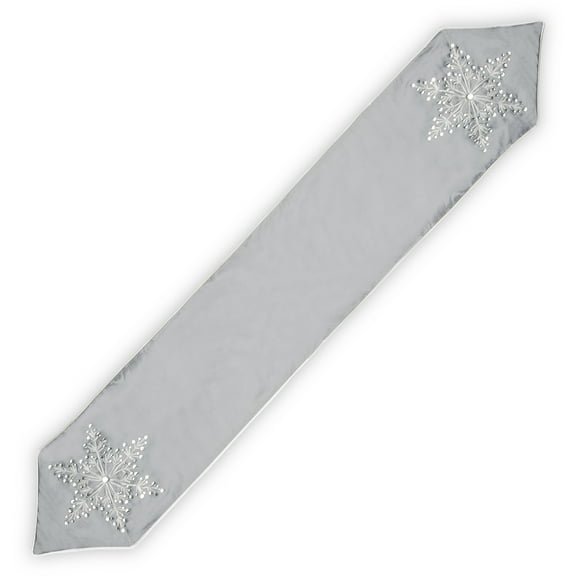 National Tree 72" Gray and White Snowflake Embroidered Christmas Table Runner