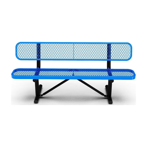 72in Steel Park Bench, 6ft Outdoor Bench w/ back, Blue