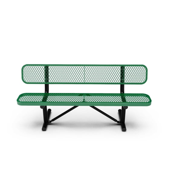 72in Steel Park Bench, 6ft Outdoor Bench w/ back, Green
