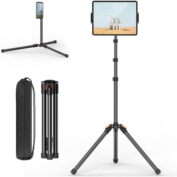 72in Tablet Floor Stand Tripod,Tablet Stand Floor with 360 Ball Head,Height Adjustable Floor Stand Holder with Case,Tall Tripod for Phone/Music/Stream/Recording and All 4.7-13 Devices