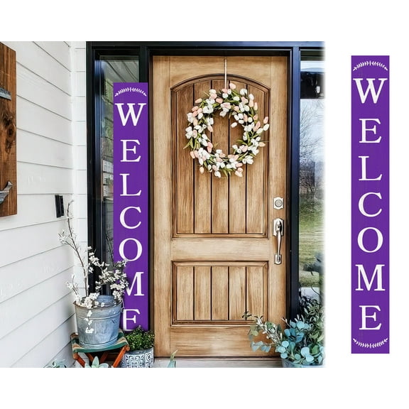 Spring Violet Welcome Porch Sign | Rustic Farmhouse Outdoor Entryway Decor