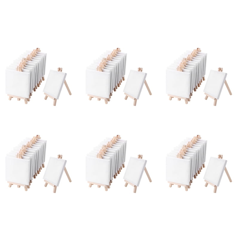 72pc 4 By 4 Inch Mini Canvas and 8 X 16cm Mini Wood Easel Set for Painting Drawing School Student Artist Supplies
