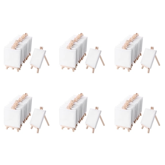 72pc 4 By 4 Inch Mini Canvas and 8 X 16cm Mini Wood Easel Set for Painting Drawing School Student Artist Supplies