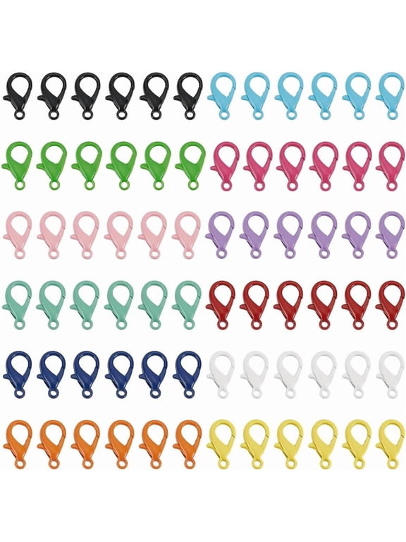 72pcs 12 Colors Metal Lobster Claw Clasps 16x9mm Alloy Jewelry Clasps Colorful Necklace Fastener Hook Bracelet Clips Closures Lanyard Snap Hooks for DIY Jewelry Bracelets Pendants Making