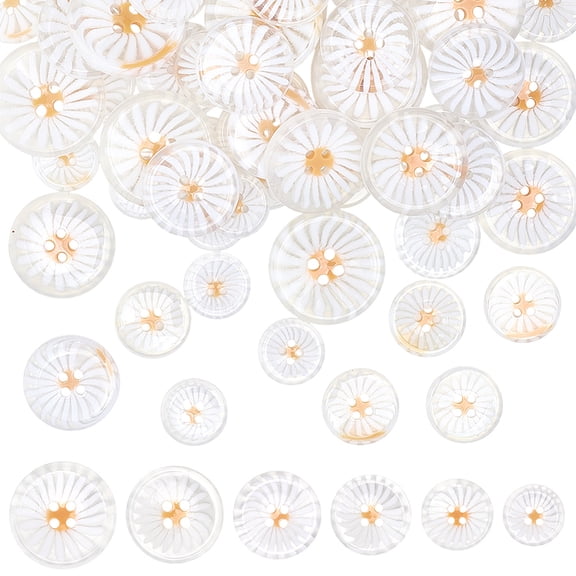 72pcs 6 Sizes Resin Daisy Buttons Bulk 4 Hole Button Clear Sewing Buttons with White Flower 18~30mm Flat Round Flower Button