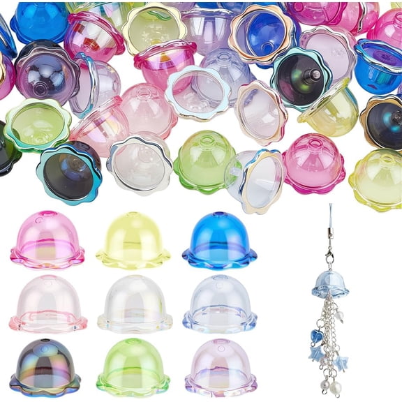 72pcs 9 Colors Flower Bead Caps UV Transparent Acrylic Bell Bead Caps 0.94x0.6inch Large Trumpet Flower Beads