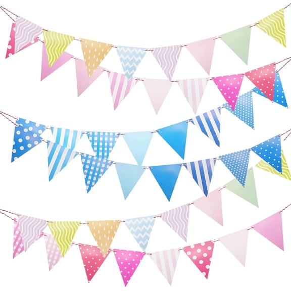 72pcs Colorful Pennant Banner Flags, 98ft Pastel Bunting Pennant Flag for Classroom Decor, Multicolor Triangle Banners for Birthday Party Easter Carnival Decorations (6 Strings)